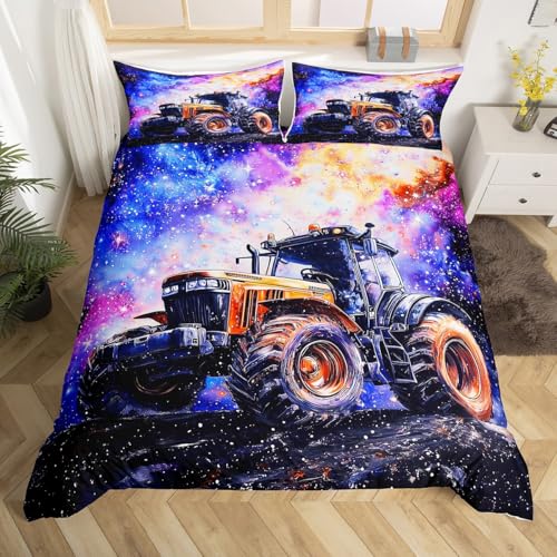 Homewish Jungen Konstruktionen Auto Tröster Abdeckung 135x200,Landmaschinen Traktor LKW Bettwäsche Set für Kinder Teen Erwachsene,Baustelle Autos Bettbezug Galaxy Starry Sky Bett Set