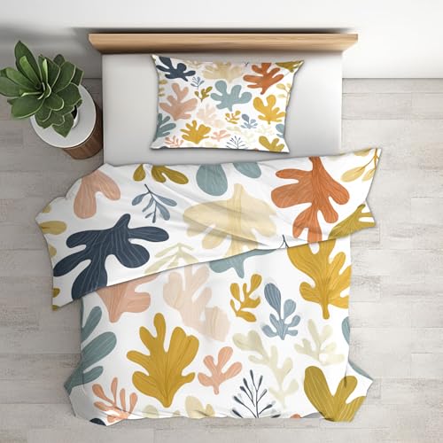 Generisch Bettwäsche 200x220 Bunt Blatt Design, 3teilig - Abstrakte Botanisch Bettbezug und 2 Kissenbezug 80x80, Wendebettwäsche, Schlafzimmer Deko, Mikrofaser, mit Reißverschluss (Z-30g)