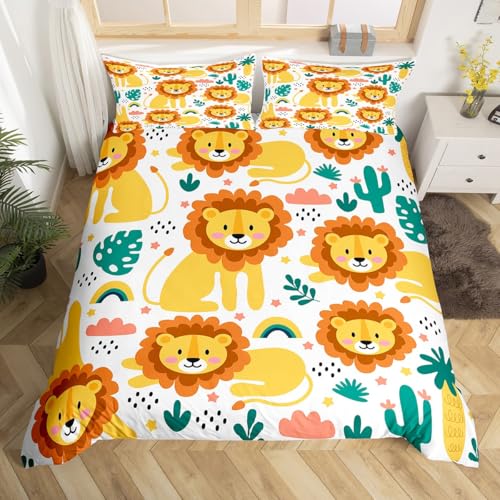 Homewish Kinder Löwe Bettbezug 135x200 Öl Kunst Löwe Bettwäsche Set für Kinder Teens Erwachsene,Zoo Tier Tröster Abdeckung Ananas Blatt Kaktus Bett Set 1 Kissenbezug Schlafzimmer Dekor