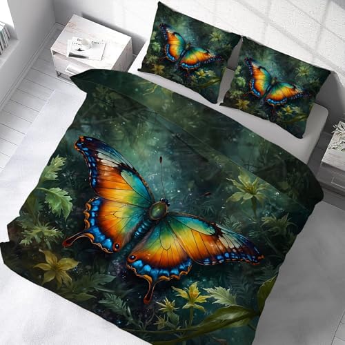 YZQGLHP Bettwäsche 200x200 Schmetterling Bettbezug Set für Kinder Jungen Mädchen Weich Atmungsaktiv Microfaser Betten Set mit Reißverschluss und 2 Kissenbezug 80x80 cm