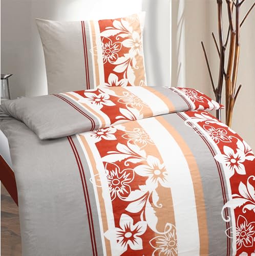 MB Warenhandel24 Bettwäsche Winter Biber Baumwolle attraktive Designs 135x200 + 80x80 cm 2-4 TLG teilig (Floral Aprikot, 2X ca. 135x200 cm + ca. 2X 80x80 cm)