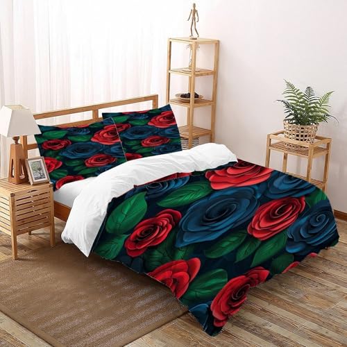 SOJFGSNAJ Rote Roses and Blue Roses Bettbezug Damen Kinder Mädchen Wendebettwäsche Für Einzelbett Bettwäsche Aus Microfaser Bettbezug Mit Kissenbezug King?220x240cm?