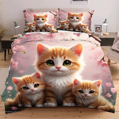 Dozrmey Bettwäsche 220x240 Tier Katze, Weiche Atmungsaktive Bettbezüge - Sets 3 teilig, Bettbezug mit Mikrofaser Reißverschluss 220x240 und 2 Kopfkissenbezug 80x80 cm D172