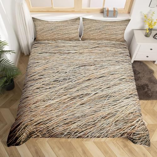 Stroh Bettwäsche 135x200 Landhausstil Bettwäsche Set, 3D Bettbezug Set Weich Microfaser Bettbezüge 2 Teilig Stroh Wendebettwäsche für Einzelbett, mit 1 Kissenbezug m5875