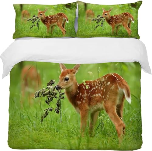 Hirsch Bettwäsche übergröße 155x220 Süße Tiere 3 Teilig Bettbezug 155 x 220 cm 3D Bettwäsche-Sets Weiche Bettbezug Set Elch Bettbezüge Set und 2 Kissenbezüge a.2919