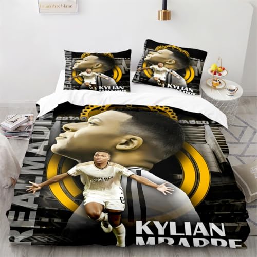 bvtpon Winter Bettbezugs Sets 135x200 Fußballstar Kylian Mbappe Kinder Jungen Mädchen Baby, Weihnachten warm weich KinderBettbezugs Set, Anime Cartoon Bettwäsche Set 135x200 Mit 1 Kissenbezug 80x80