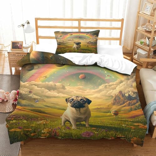 YYVKPMLXC Mops Bettwäsche-Sets,Fantasie -Universum 3D-Druck Motiv Bettbezug, 2 Stück Set Mikrofaser Mit Kissenbezug Und Reißverschluss Für Geburtstag Weihnachten Single?135x200cm?