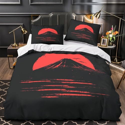 RJAVAGFZL Sonnenuntergangsberg 3D-Druck 3er-Set Bettbezug minimalistischer Kunststil Bettdeckenbezug Mikrofaser Reißverschluss Atmungsaktiv für Mädchen Männer Erwachsene Single (135x200cm)