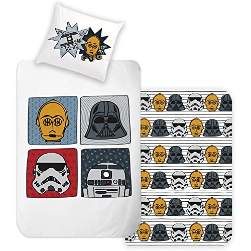 Disney Home Star Wars Wendebettwäsche Set 135x200 - Kopfkissenbezug 80x80 - Super weiche Renforce 100% Baumwolle, 2-teilig Star Wars Bettwäsche, Weich und angenehm auf der Haut