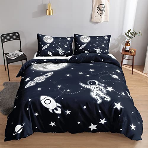 HOSIMA Weltraum-Astronauten-Bett wäsche-Set für Jungen, Mädchen, Kinder, Universum, Raumschiff, Cartoon, Mond- und Sternendruck, Bettbezug mit 2 Kissenbezügen (Astronaut M) HOSIMA Weltraum-Astronauten-Bett wäsche-Set für Jungen, Mädchen, Kinder, Universum, Raumschiff, Cartoon, Mond- und Sternendruck, Bettbezug mit 2 Kissenbezügen (Astronaut M)