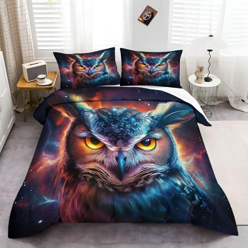 CozyRest Luxus Tier-Uhu Bettwäsche Set, 100% Mikrofaser Eule, Gelbe Augen 135x200 cm Bettbezug, 3-teilig, Antiallergisch, Schlafkomfort für Einzelbett, Weich, Hautfreundlich