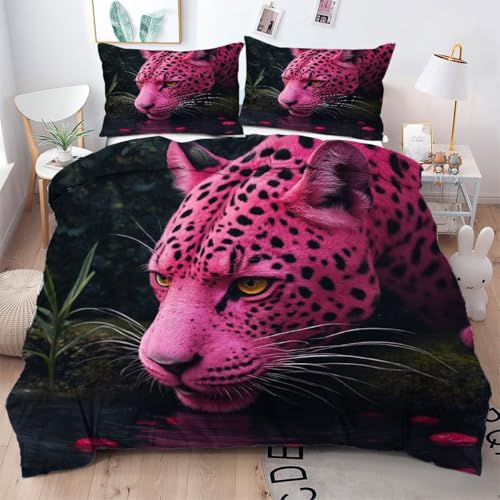 ZZXHG Bettwäsche 200x200 Rosa Leopard, Weiche Microfaser Bettbezug Set mit Reißverschluss, Wendemotiv Bettwäsche-Sets 3 Teilig, 1 Bettbezüge + 2 Kissenbezug 80x80 cm