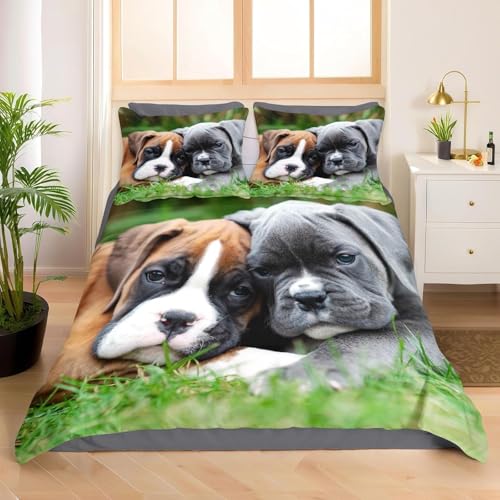 Bettwäsche 220x240 Mops 3D Druck Bettbezug Kuschelig Weich Mikrofaser Bettwäsche Set 3 Teilig Bettwäsche-Sets Süßer Hund Bettbezüge mit Reißverschluss und 2 Kissenbezüge 80x80 cm F-1032