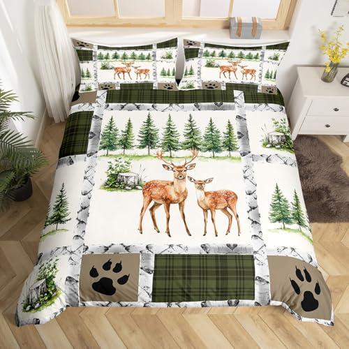 Homemissing Bettwäsche 200x200cm Jagd für Kinder Erwachsene Geweih Wild Tier Western Bauernhaus Kabine Bär Pfote Betten Raum Dekor 3Stück 1 Kissenbezug