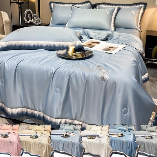 XHCTNN Satin BettwäSche Stickerei SeidenbettwäSche BettwäSche Satin Sommersteppdecke Mit Breitem Rand(H,150 * 200cm/set)