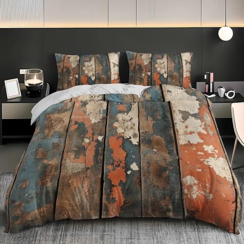 Bettwäsche 135x200 Vintage-Holzbrett 3D Druck Bettbezug 135 x 200 Landhausstil Bettwäsche-Sets Weiche Mikrofaser Bettwäsche Set 3 Teilig Bettbezüge für Einzelbett mit 2 Kissenbezüge I-2865