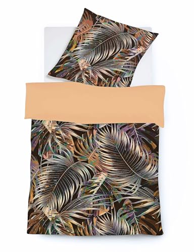 JACK by Fleuresse Mako Satin Wende Bettwäsche 2tlg. 135x200cm Blätter Monstera Braun Beige Schwarz Digitaldruck