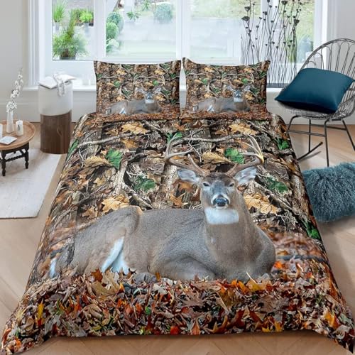 Buohwiwe Bettwäsche 135x200 Kinder Elch Bettbezug Set 135 x 200 cm 2 Teilig Wendebettwäsche 3D Hirsch Weich Mikrofaser Bettwäsche-Sets Bettbezüge mit 1 Kissenbezug a/3732