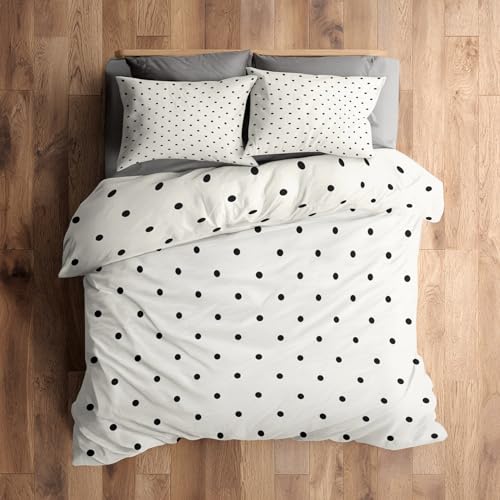 Bettwäsche 135x200 Punkte Schwarz Weiß Design, 2teilig - Geometrisch Kreise Bettbezug und 1 Kissenbezug 80x80, Wendebettwäsche, Schlafzimmer Deko, Mikrofaser, mit Reißverschluss SD-1253