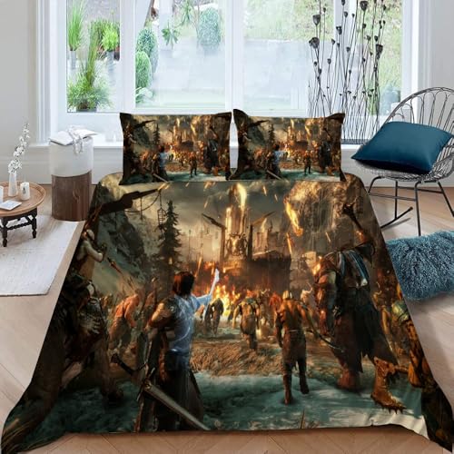 DTASSVEW The Lord of The Rings Bettwäsche Set, 3 Teilig Bettbezug Und Kissenbezug 3D Poster Serie -A030 Bettbezüge Mit Reißverschluss(200x200cm +2 Kissenbezug 80 x 80cm)