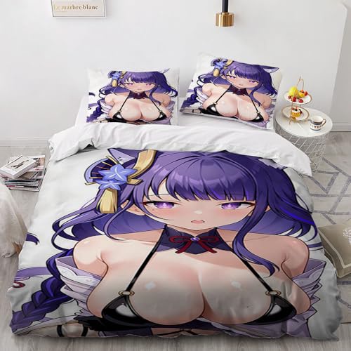 Nackte Schönheit Hentai Anime 2 Teilig Bettwäsche 135x200 Bettbezüge Weihnachten Bequeme leichteLuxus Hypoallergene Bettdeckenbezug 135x200cm Bettbezug Set 1 Kissenbezug 80x80cm Mit Hidden Reißversch