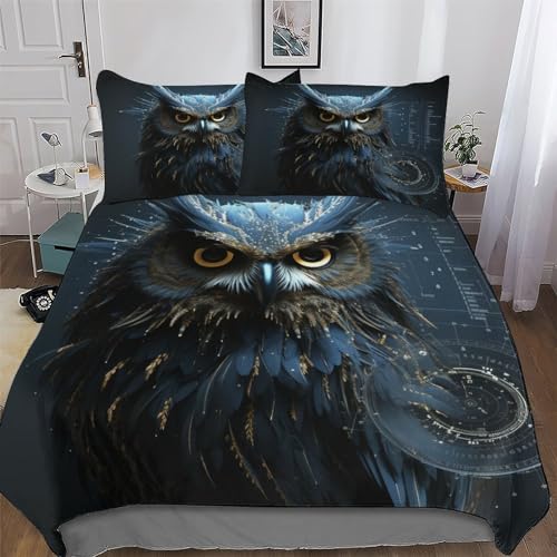 Eule Muster Bettwäsche Bettbezug Und Kissenbezug, 3D Digital Print, Mikrofaser Bettbezüge Deckenbezug Set 2teilig Für Erwachsene Teenager Kinder Single (135x200cm)