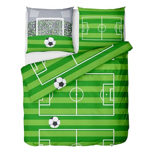 LINKHOFF Fußball Bettwäsche 135x200 cm 2tlg. - Biber Kinderbettwäsche Fußballmotiv in Grün - Bettwäsche-Set für Kinder mit Reißverschluss - 100% Baumwolle - Jungen Jungs LINKHOFF Fußball Bettwäsche 135x200 cm 2tlg. - Biber Kinderbettwäsche Fußballmotiv in Grün - Bettwäsche-Set für Kinder mit Reißverschluss - 100% Baumwolle - Jungen Jungs