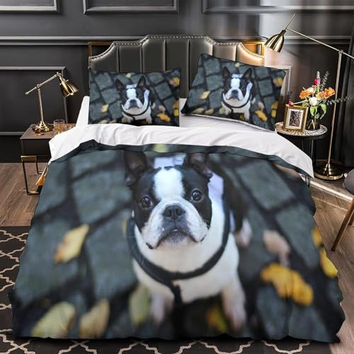 Bettwäsche 200x220 Mops Weiche Mikrofaser Bettwäsche Set 3D-Druck Bettbezug Niedliche Tiere und Haustiere 3 Teiliger Bettbezüge mit Reißverschluss und 2 Kissenbezüge 80x80 cm i.599