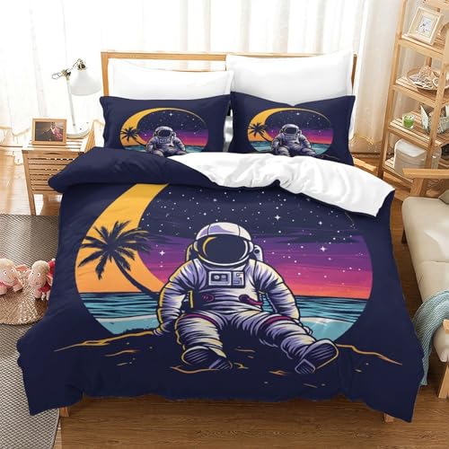 RVZADEERD Astronaut Bettbezug Set Bettwäsche Set Kinderbettwäsche Reißverschluss Mit Kissenbezügen Betten Set Für Jungen Und Mädchen, Kinder Single?140x200cm?