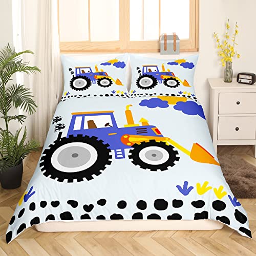Loussiesd Bagger Bettbezug Set Kinder Jungen Fahrzeuge LKW Auto Drucken Bettwäsche Set 135x200cm Jugendliche Niedlich Bulldozer Betten Set Baustellen Schlafzimmer Kollektion 2St