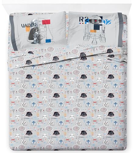 Jay Franco Kinder-Bettwäsche-Set enthält Bettlaken und Kissenbezug, Bettwäsche und Raumdekoration, 100 % Mikrofaser, Grau – Star Wars 01, 4-teilig