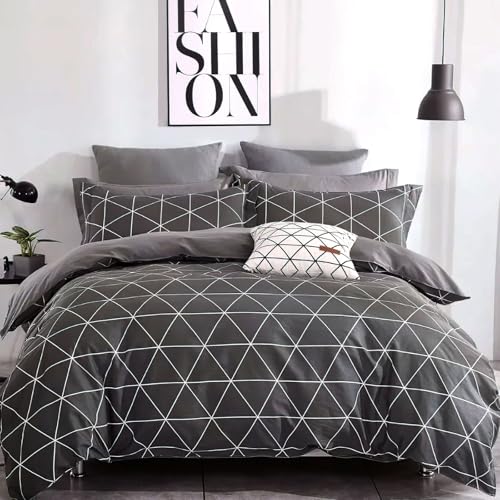 KEAYOO Bettwäsche Baumwolle Grau Geometrische Bettwäsche mit Reisverschluss Hautfreundliche und Weiche Stoffqualität für Sommer und Winter (155x220cm, Geometrisch)