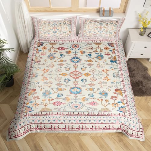 Homewish Boho Bettwäsche 135x200 Vintage Blumen Bettbezug Jugendliche Art Deco Abstrakt Bettwäsche Set Retro Tribal Ästhetische Orientalisch Bedding Mikrofaser Wohndekor 2 Teilig
