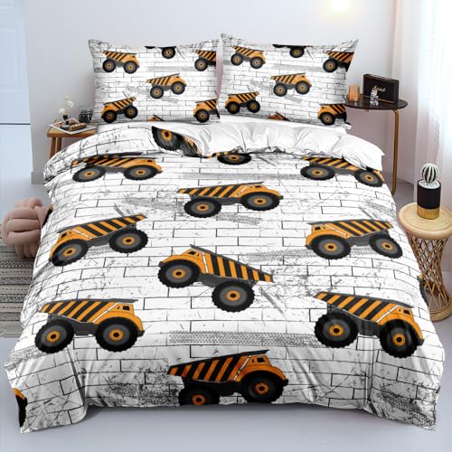 Boqingzhu Kinderbettwäsche 135x200cm Traktor Fahrzeug Kinder Jugendliche Jungen Bettwäsche Set 3D Druck Microfaser Bettbezug und Kissenbezug 80x80cm mit Reißverschluss ?02?