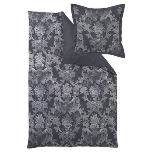 Curt Bauer Mako-Brokat Damast Bettwäsche Louis XIV schattengrau Kissenbezug einzeln 70x90 cm