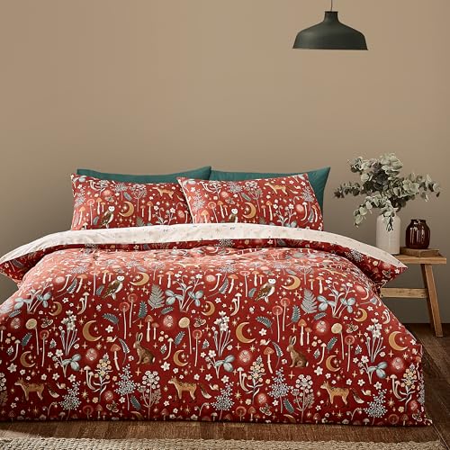 Catherine Lansfield Enchanted Twilight Animals Wende-Bettwäsche-Set für Einzelbett mit Kissenbezug, Burnt Orange