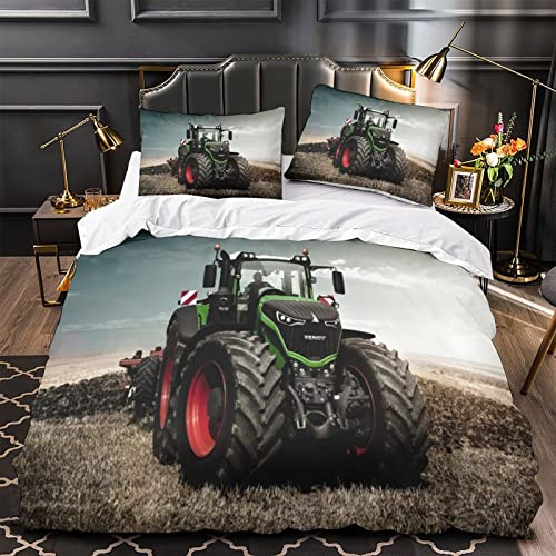 POYSPRING Traktor und Mähdrescher Kinder-Bettbezug-Set Bedrucktes Bettwäsche-Set mit Kissenbezug für Teenager-Bettbezug, Doppelbett (200 x 200 cm)