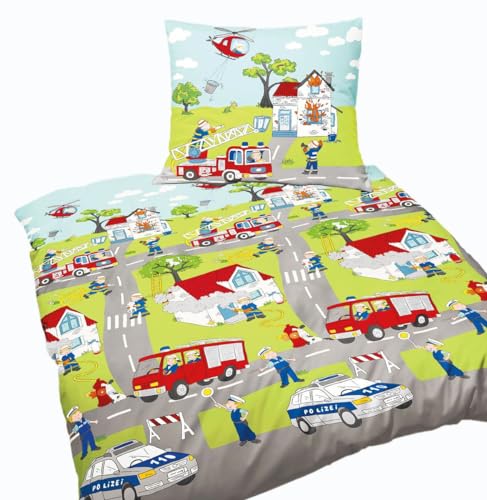 JACK by Bierbaum Kinder Biber Bettwäsche 2 TLG. 135x200cm Feuerwehr Polizei im Einsatz