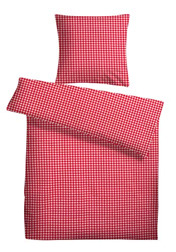 Carpe Sonno Kühle Seersucker Bettwäsche 135 x 200 cm Weiß Rot karo - Leichte Sommer-Bettbezüge aus 100% gekämmter Baumwolle - Karierte super softe Bettwaren-Garnitur mit Reißverschluss