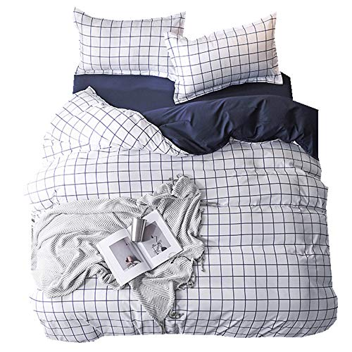 Stillshine Bettwäsche-Sets 3 teilig Bettbezug 200x200 cm und 2 Kopfkissenbezug Gitter Streifen Herzform Schwarz Weiß Blau Grau Pink Farbdruck Jungen Kinder Mädchen Doppelbett