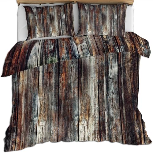 Generisch Bettwäsche 135x200 Vintage-Holz Bettbezug 135 x 200 2 Teilig Landhausstil Bettwäsche-Sets 3D Muster Weiche Mikrofaser Bettbezüge mit 1 Kissenbezug 80x80 cm D1496