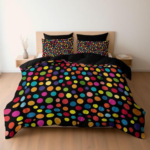 Bettwäsche 155x220 Punkte Geometrisch Bettbezug 3D Druck Regenbogen Bettbezüge Kuschelig Weich Mikrofaser Deckenbezug 155x220 cm mit Reißverschluss + 2 Kissenbezüge 80x80 cm C-3560