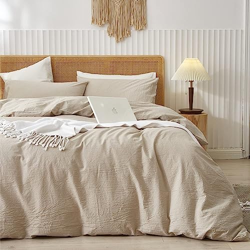 Sedefen Bettwäsche 220x240cm Baumwolle Renforce Beige Leinenfarbe Uni Unifarben Baumwollbettwäsche Set,Doppelbett Bettbezug und 2 Kissenbezug 80x80cm,mit Reißverschluss