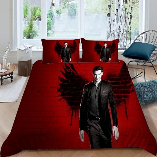 LORDOS Bettwäsche 135x200 Lucifer Poster 2 teilig - Bettbezüge 135 x 200 2er Set mit Kissenbezüge 80x80 cm, Bettwäsche-Sets 135x200cm aus Mikrofaser mit Reißverschluss