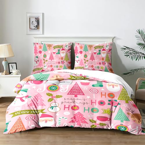 Yzehomijia Weihnachts Bettwäsche 3teilig 140x200cm,Bettwäsche Sets Rentier mit 2 Kissenbezüge 65x65cm,Weihnachten Geschenk für Kinder Teenager (R4×140)