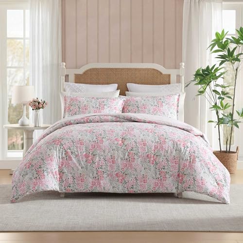 Laura Ashley - Bettdecken-Set, weiche und atmungsaktive Bettwäsche mit passendem Kissenbezug, Romantisches Blumenmuster (Heather Garden Pink, Twin)