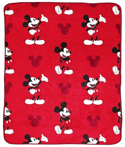 Disney Mickey Mouse Plüsch-Überwurfdecke – Maße: 127 x 152 cm – Kinder-Bettwäsche aus superweichem rotem Fleece