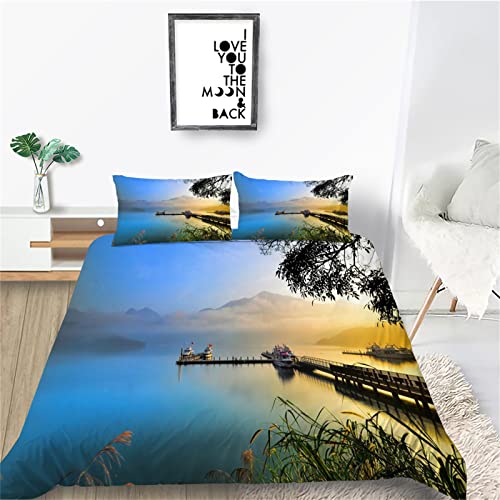 Kinder Bettwäsche Set Blaue BrüCke Bettwäsche 135x200 cm Jungen Bettbezug für Mädchen Kids Microfaser Himmlische Qualität Betten Set mit 1 Kissenbezug 80x80cm Einzelbett 2