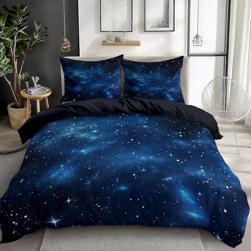CozyRest Bettwäsche Schwarz 135x200 cm 3D Effekt Wende Bettwäsche Set Sternenklarer Nachthimmel Sterne Mikrofaser Luxus Modern Gedruckt Bettbezug Set und Kissenbezug 80x80 cm mit Reißverschluss