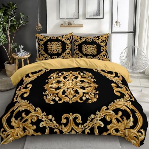 Quixora 3-teiliges Bettwäsche-Set 135 x 200 cm mit 2 Kissenbezügen 80x80 cm, Bettbezüge Barock Blumen Rokoko Streifen Druck weiche Mikrofaser für Kinder Mädchen und Teenager, Helles Gold Quixora 3-teiliges Bettwäsche-Set 135 x 200 cm mit 2 Kissenbezügen 80x80 cm, Bettbezüge Barock Blumen Rokoko Streifen Druck weiche Mikrofaser für Kinder Mädchen und Teenager, Helles Gold